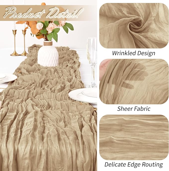 15 Pack Beige Cheesecloth Table Runner 17 x 108 inch Cheese Cloth Table Runners - Image 3
