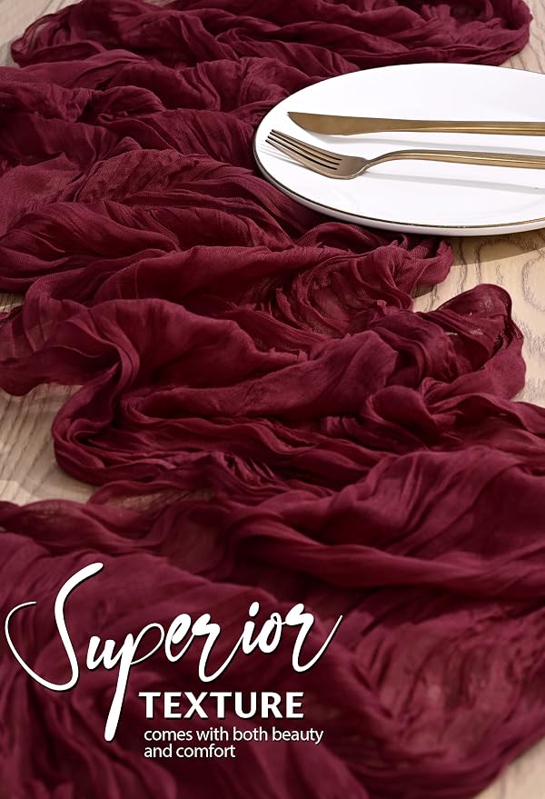 30 Pack Cheesecloth Table Runner 10FT Burgundy Red Table Runner Boho Gauze - Image 4