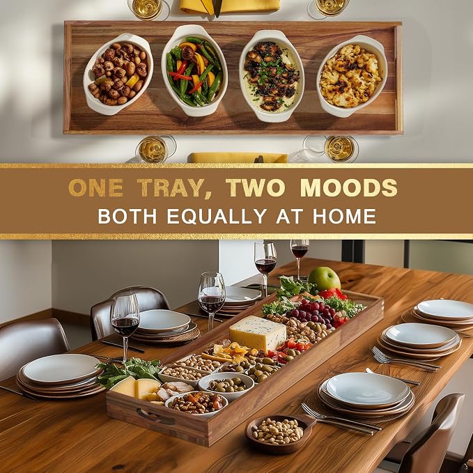 Extra Large Ottoman Tray, 36 x 12 inches Acacia Wood Serving Board | Wooden - Image 6