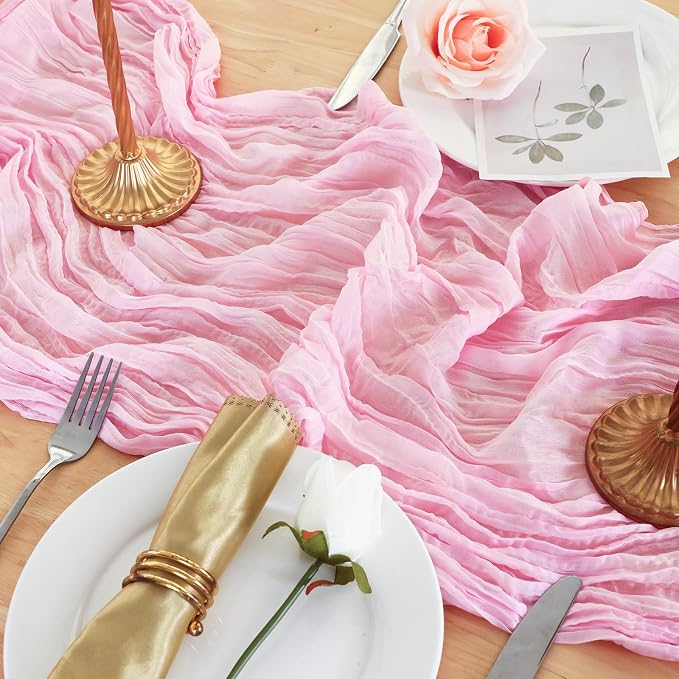 1 Pack Candy Pink Cheesecloth Table Runner 120 Inch Boho Wedding Decor | - Image 5