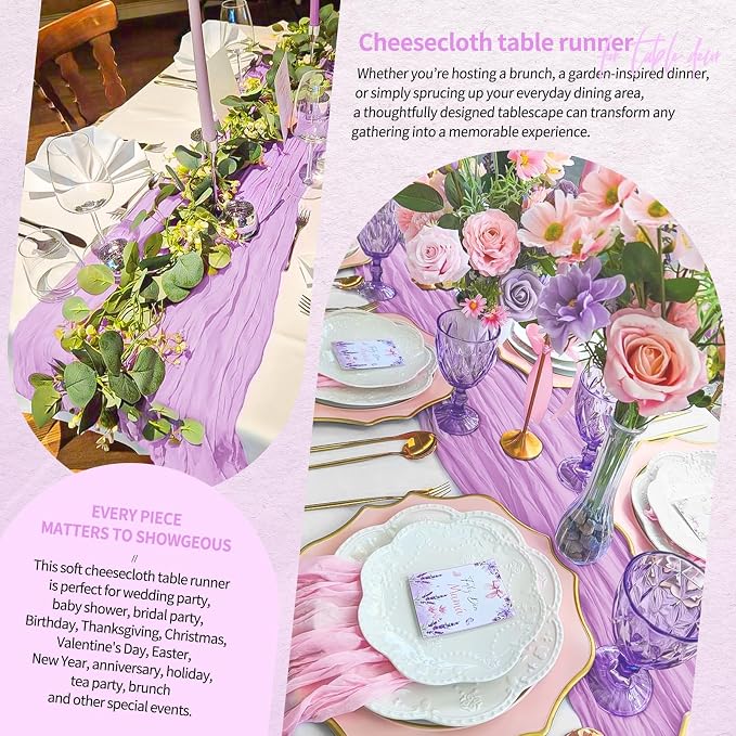 18 Pack Cheesecloth Table Runner 10FT Lilac Purple Table Runner Lavender Boho - Image 8