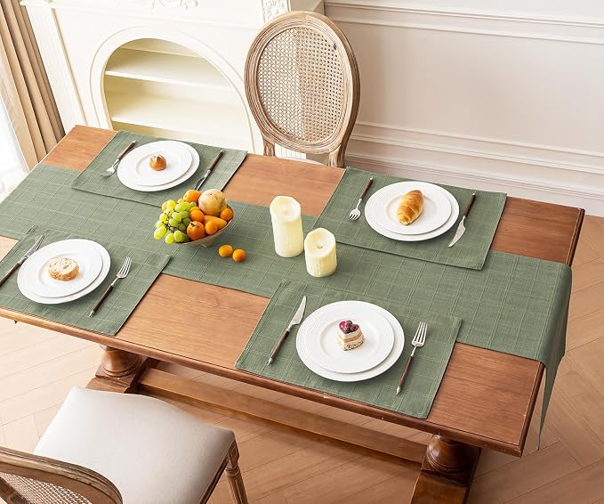 Linen Textured Table Runner, Sage Green Table Runners 90 Inches Long | Raised - Image 7