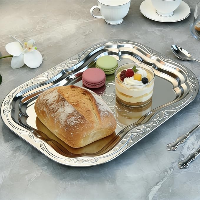 4-Pack Large Oval Silver Serving Trays - Image 2