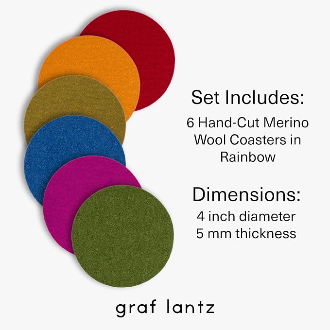 Graf Lantz - Bierfilzl Merino Wool Round Coasters Set of 6 - Rainbow - Absorbs - Image 4