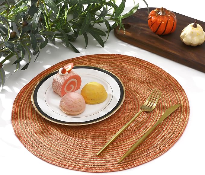 SHACOS Round Braided Placemats Set of 6 Fall Place Mats Washable Polyester 15 - Image 9