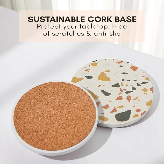 Terrazzo Coasters Set of 6, Colorful Boho Absorbent Ceramic Coasters | Speckled - Image 5