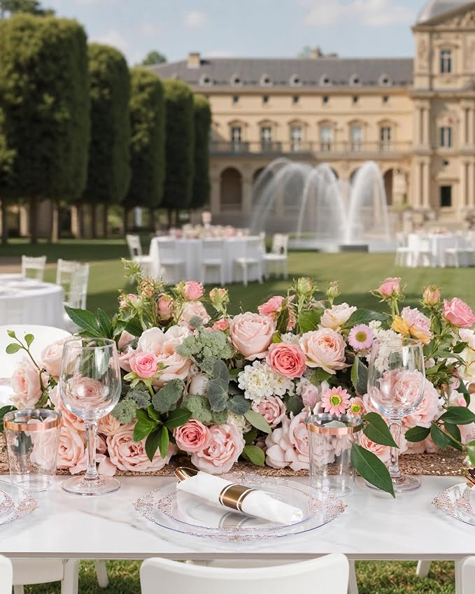 Nervure 350Pcs Rose Gold Plates, Disposable Dinnerware Set - Image 7