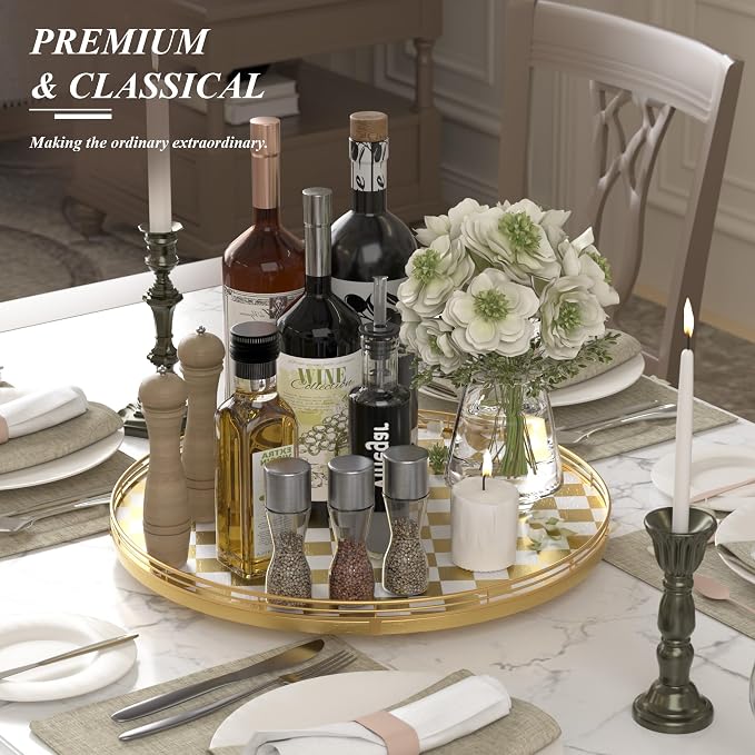Gold and White Checkerboard Lazy Susan - Image 3