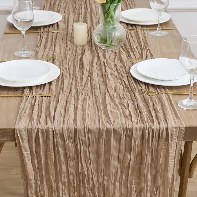 Asee'm Nude Brown Cheesecloth Table Runner Summer Boho Rustic Gauze 10FT | Fall - Image 2