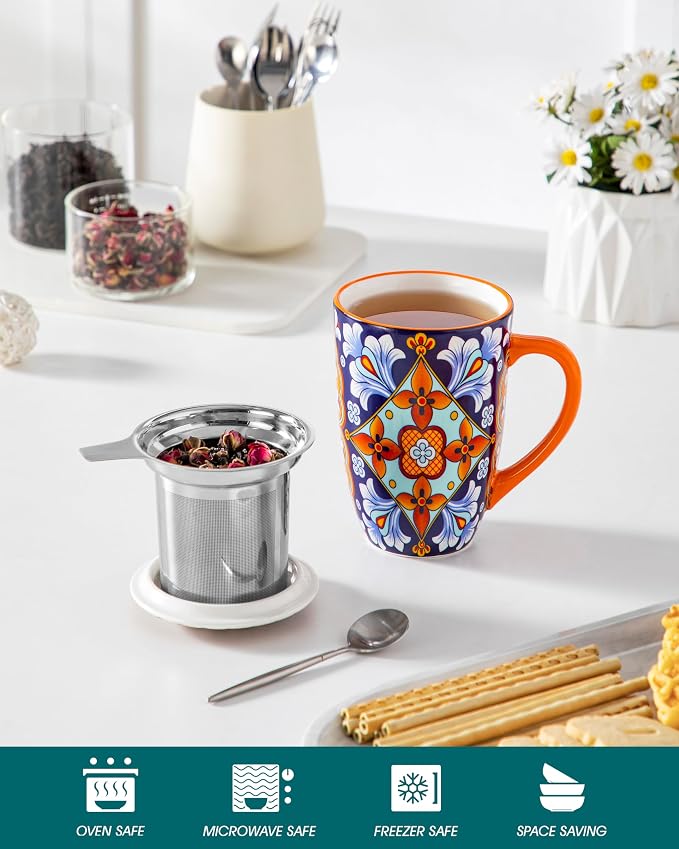 vancasso Ceramic Tea Mug with Infuser and Lid, 18 Ounce Bohemian Loose Leaf Cup - Image 4