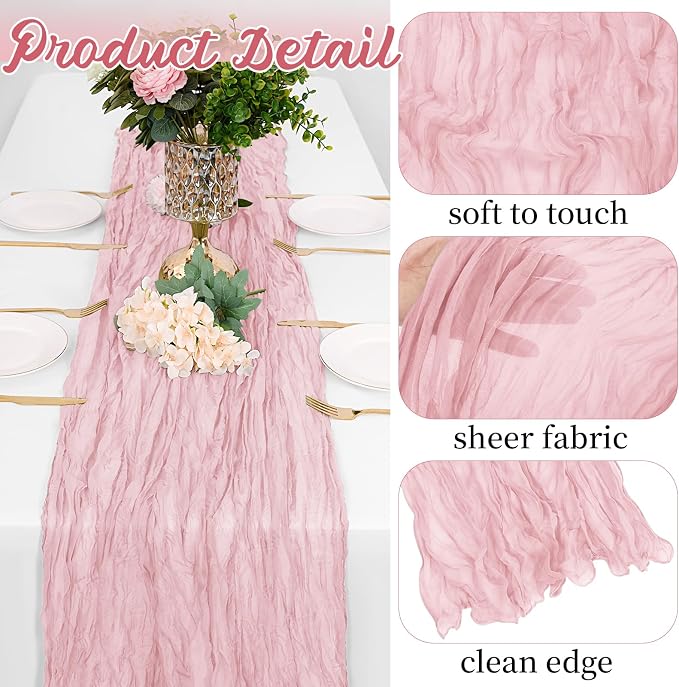 8 Pack Light Pink Cheesecloth Table Runners 20x120 Inch Gauze Table Runner - Image 3