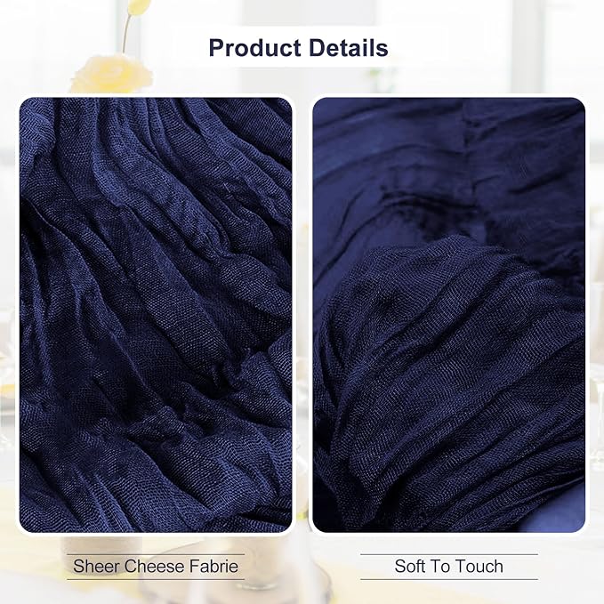 6 Pack Navy Blue Cheesecloth Table Runner 35x120 Inch 10Ft Rustic Gauze Cheese - Image 2