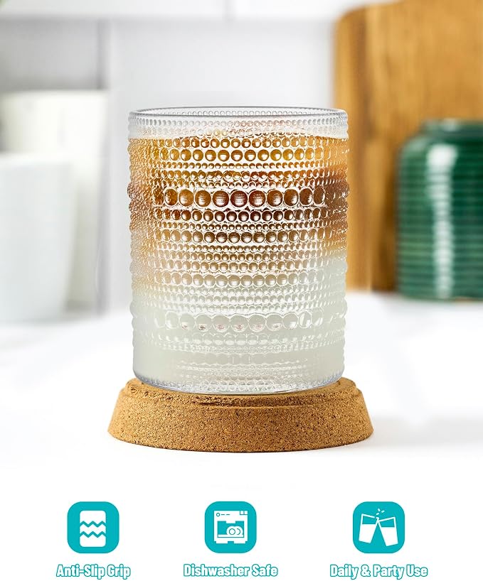 Vintage Dot Pattern Drinking Glasses Set of 6, 14.5 oz Short Glass Cups | - Image 6