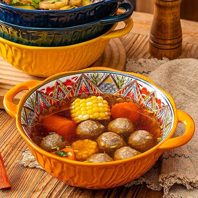 2 Pack Boho Ceramic Serving Bowls - Image 7