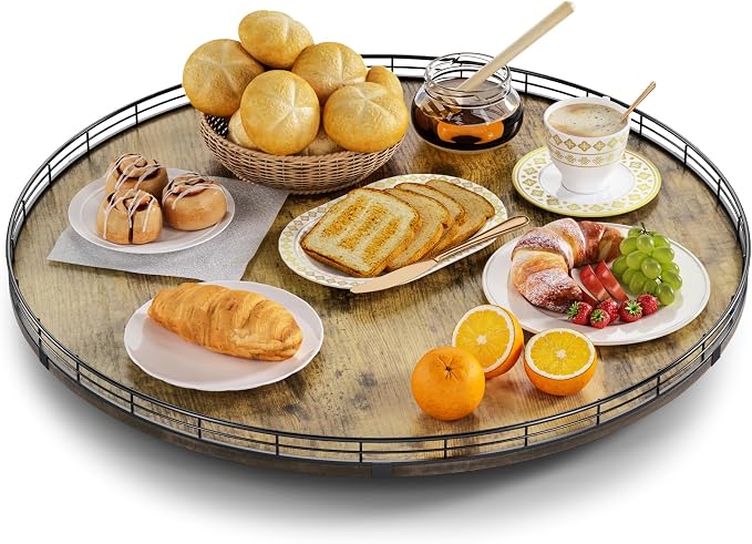 Lazy Susan Turntable Organizer for Table Top, 24’’ Round Wooden Lazy Susan for by HGF