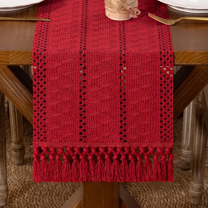 DeZerlor Boho Macrame Table Runner Spring Easter Farmhouse Woven Small Table by DeZerlor