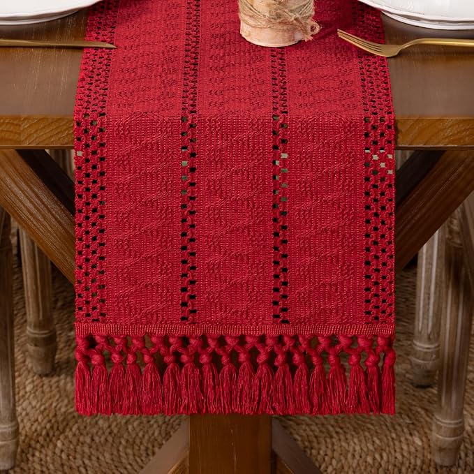DeZerlor Boho Macrame Table Runner Spring Easter Farmhouse Woven Small Table by DeZerlor
