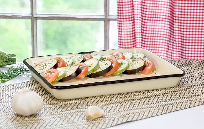 Red Co. 11 x 9 Enamelware Metal Classic 2 Quart Rectangular Serving Tray - Image 5