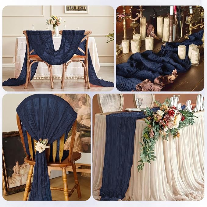 12 Pack Navy Blue Cheesecloth Table Runner 17x108 Inch Semi Sheer Boho Gauze - Image 7