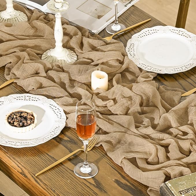 Artoid Mode Boho Cheesecloth Gauze Sand Wedding Table Runner, 160 Inch Seasonal - Image 5