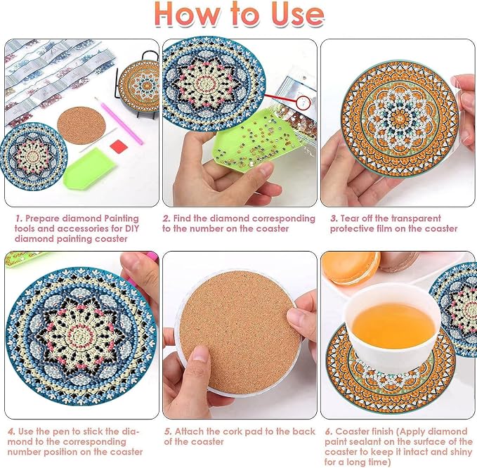 ijbnhd 8 Pack Mandala Diamond Art Coasters Kits 4x4 inch | Mandala Diamond - Image 6