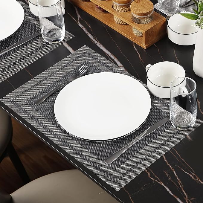 Placemats Set of 4, Vinyl Woven Black Non Slip Table Mats | Heat Resistant - Image 5