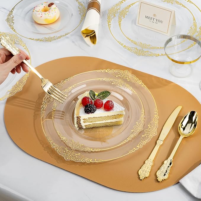 Bestluck 350PCS Clear Gold Rim Disposable Dinnerware - Image 6