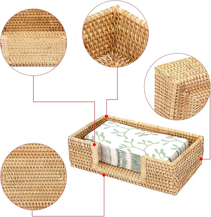 Sumnacon Napkin Holder Rattan Guest Towel Holder Tray - Image 4