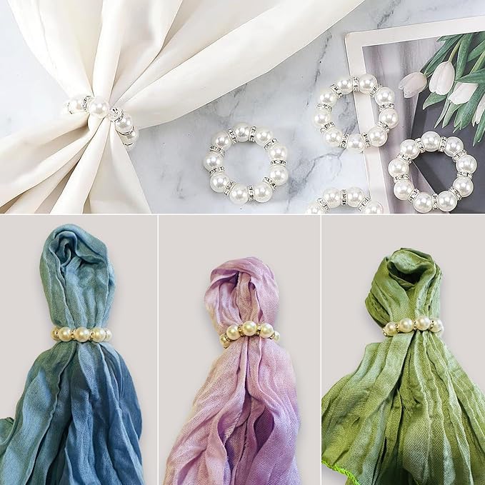 100 Pcs Silver Disposable Napkin Rings Imitation Pearl Ring Napkin Holder - Image 5