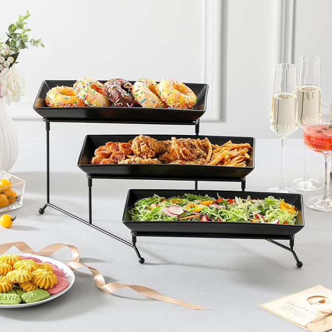 MALACASA 3 Tier Serving Tray, Porcelain Tiered Serving Trays Platters, 12 Inch - Image 7