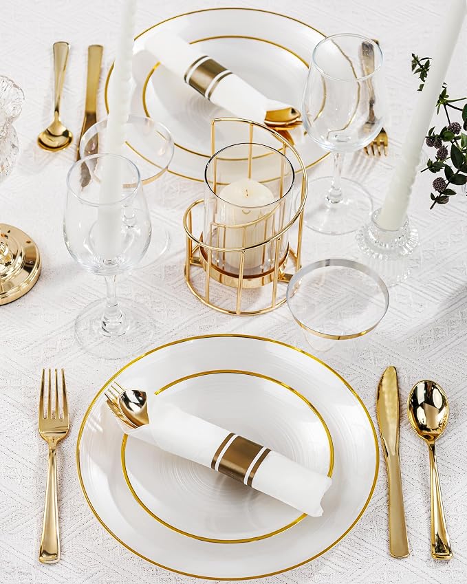 Morejoy 60Pcs Pearl White Plastic Plates, Modern swirl design Plates Include - Image 4