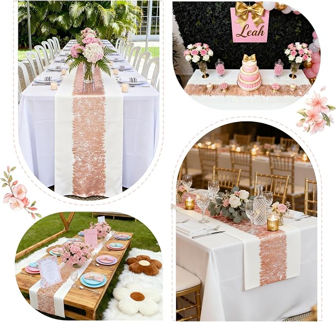 Metallic Style Rose Gold Table Runner, Table Runners 72 Inches Long | Cotton - Image 6