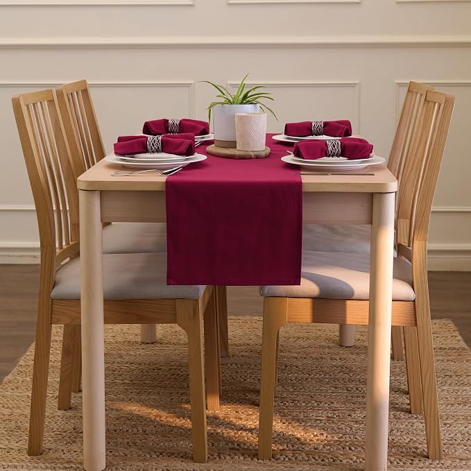 Encasa XO Table Runner, Cotton Canvas Dining Runner 13"x59" | Rich Maroon - Image 4