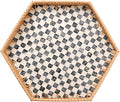 Hexagon Rattan Tray with Mother of Pearl Inlay, Rattan Serving Tray by Tynulox