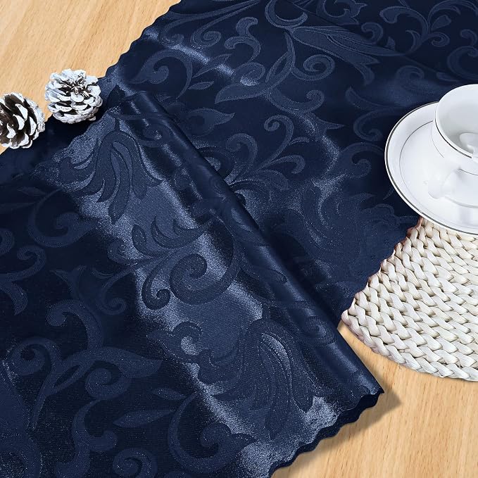 MILVOWOC 12 Pack Navy Blue Satin Table Runner, 12 x 72 Inch | Jacquard Damask - Image 4