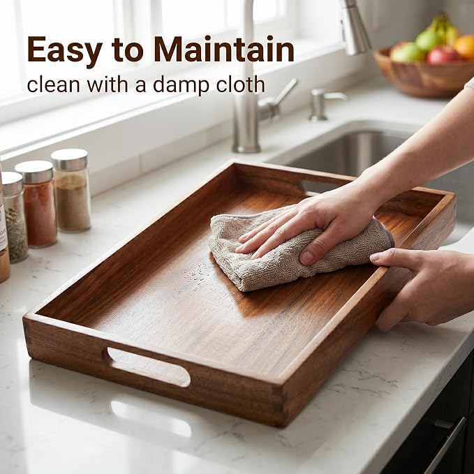 Acacia Wood Tray Set of 3, Stackable Serving Trays - Image 5