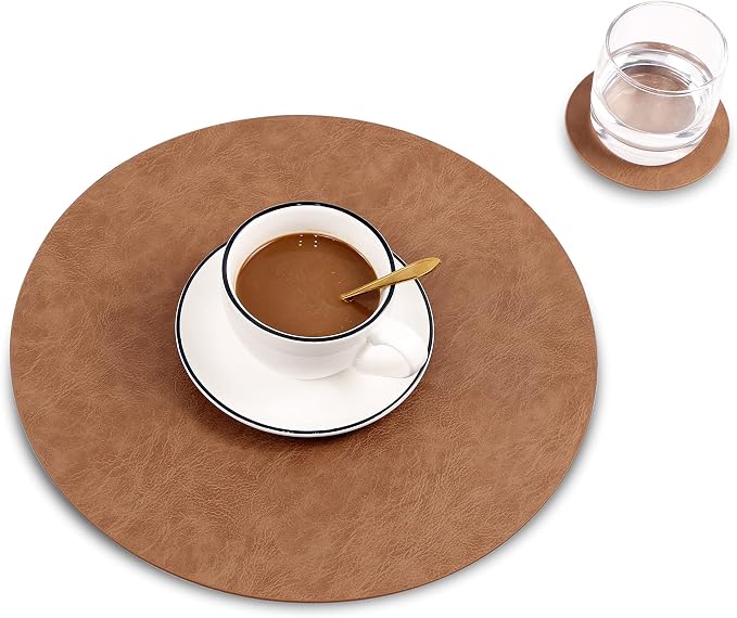 Set of 8 PU Leather Placemats, Waterproof Coffee Coasters, Kitchen Table Mats by JOVONO