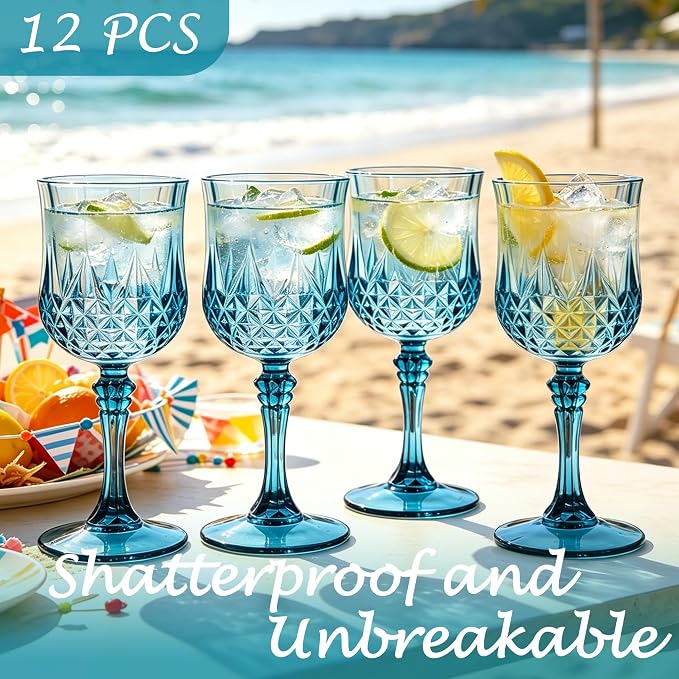 12Pack Plastic Wine Glasses, 7oz Vintage Goblets - Image 3