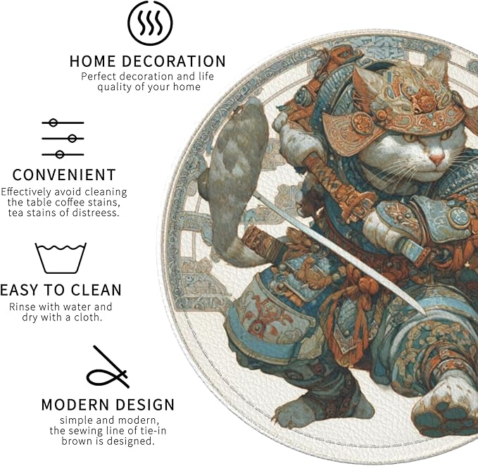 Japanese Cat Coasters Leather Round Drink Coasters 6 Pcs Set - Image 3