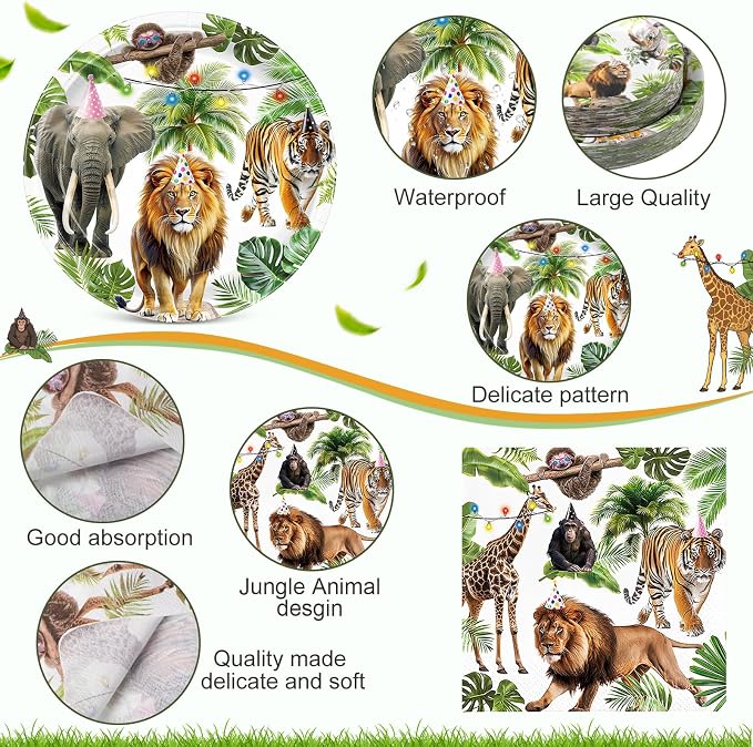 Pickmesh 250 Pcs Jungle Birthday Party Supplies Decorations Serve 50 Safari - Image 3