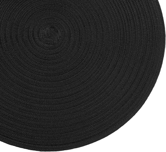 SHACOS Black Round Placemats Set of 12 Heavy Cotton Polyester Woven Braided - Image 8