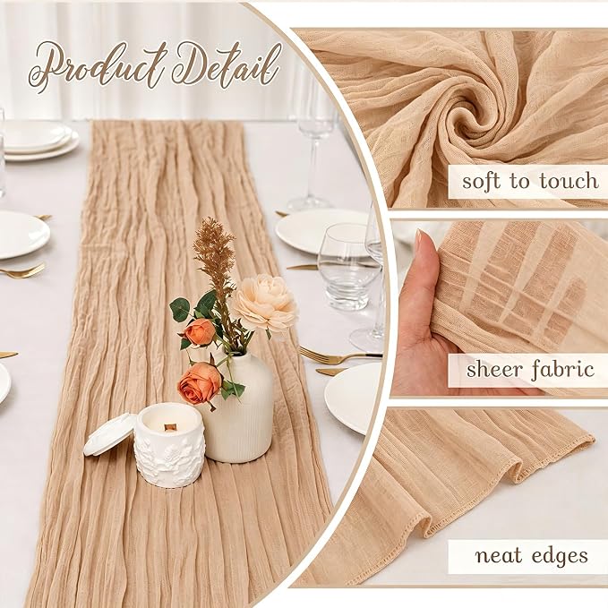 10 Pack Beige Cheesecloth Table Runner 22 x 120 Inch Gauze Table Runners | 10FT - Image 3