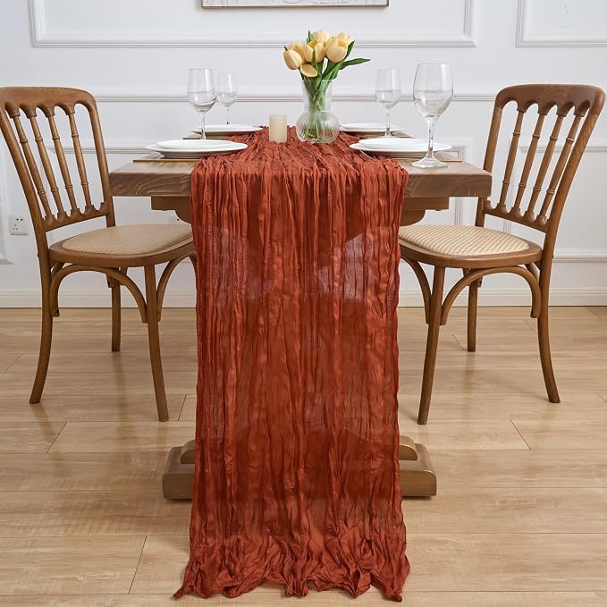 Asee'm 3pcs Terracotta Fall Cheesecloth Table Runner 10FT Boho Burnt Orange | - Image 6
