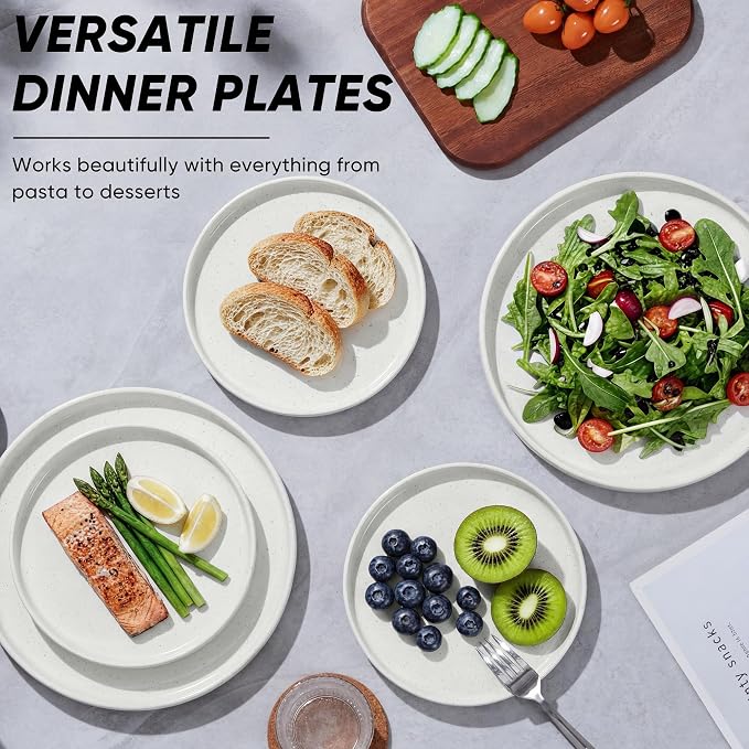 E-far 7.9 Inch Ceramic Dinner Plates, 6-Piece Stoneware Salad Plates, Chip & - Image 7