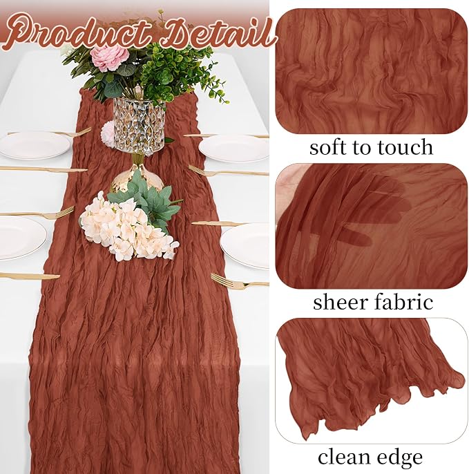 8 Pack Terracotta Cheesecloth Table Runners 20x120 Inch Gauze Table Runner - Image 3
