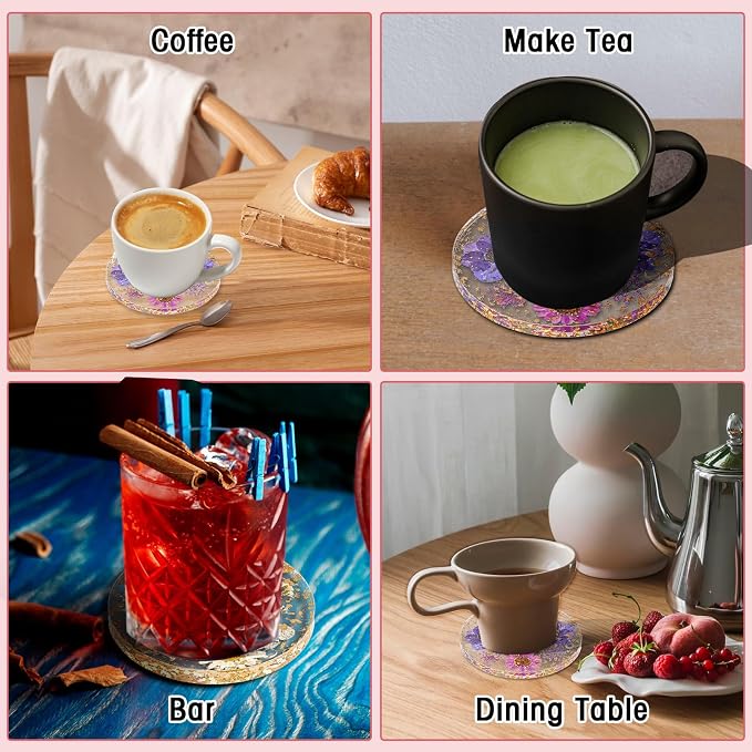 2pcs Dried Flower Drink Coasters, Flower Resin Drink Cup Mat Reusable Floral - Image 2