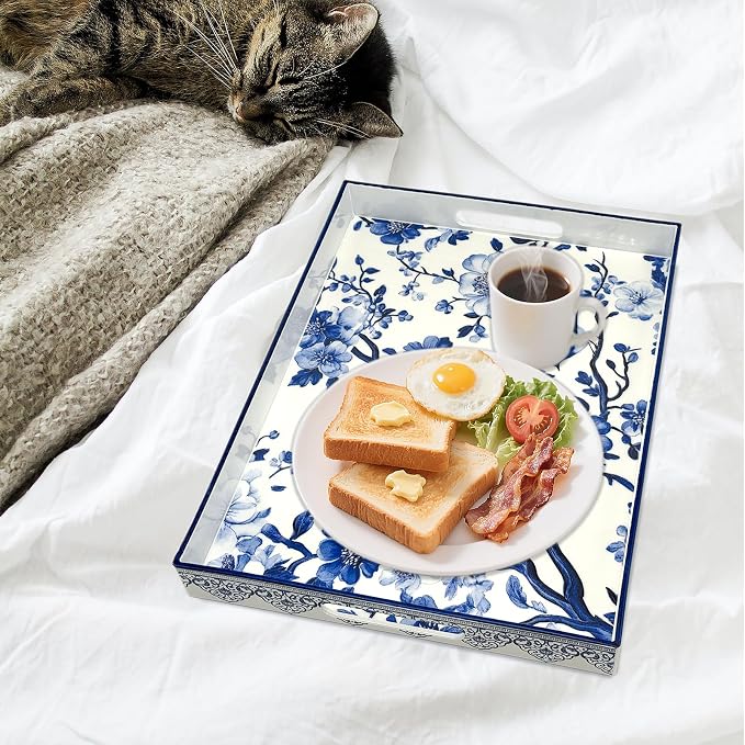 Serving Tray with Handles, 15.7 * 11.8 inches, Plastic Ottoman Tray with - Image 6