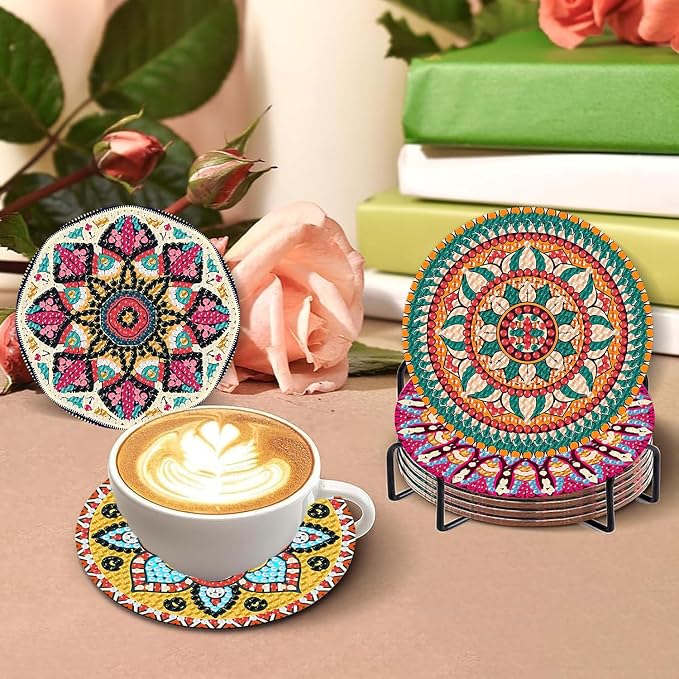 Benjenes 8 PCS Mandala Diamond Art Coasters Kits | Diamond Paintings Coasters - Image 4