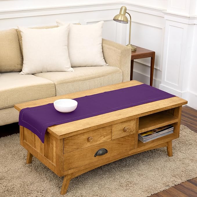Solino Home 100% Linen Table Runner Purple, Classic Hemstitch 14 x 60 in | by SolinoHome