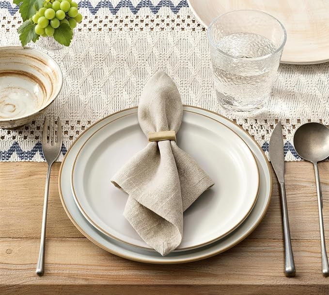 Macrame Side Trim Boho Woven Table Runner, Dusty Blue 12x90 Inch | Crochet - Image 2